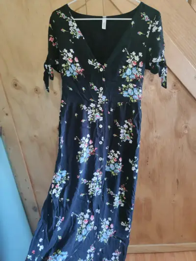 Vestido largo floral negro con botones talla XS - miniatura 6