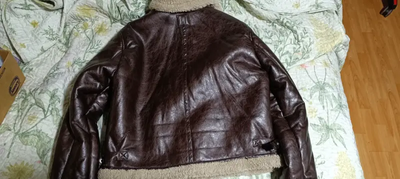 Chaqueta de cuero marrón con forro de lana XL - 4