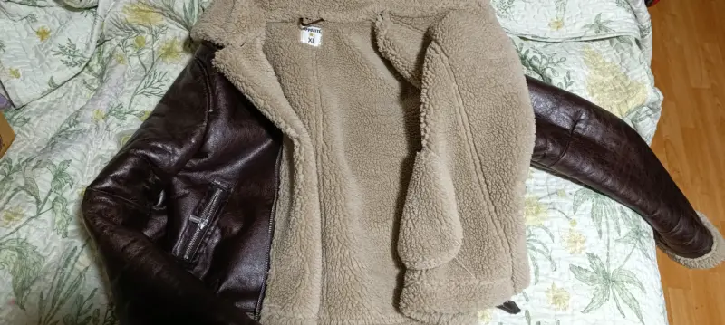 Chaqueta de cuero marrón con forro de lana - 2