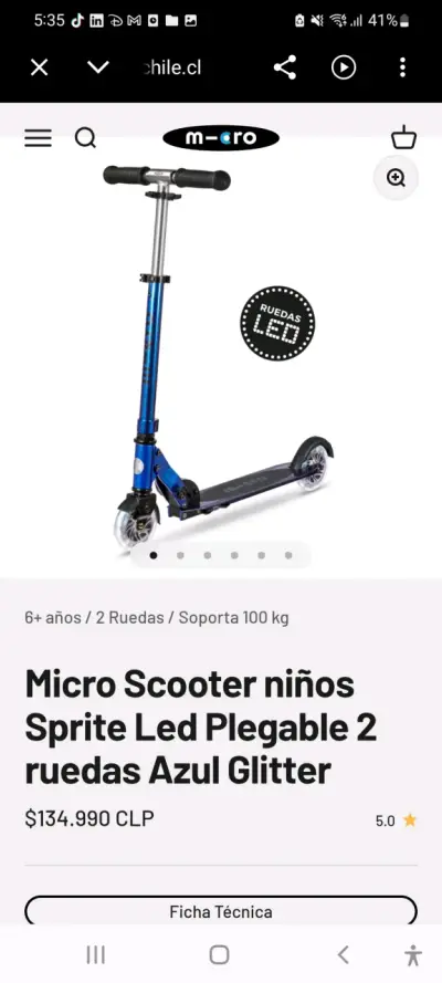 Scooter Micro Sprite Azul Plegable con Luces LED - miniatura 4