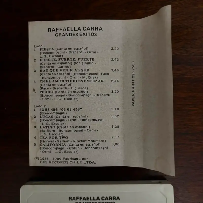 Cassette Raffaella Carrà Grandes Éxitos Shell 1989 - 6