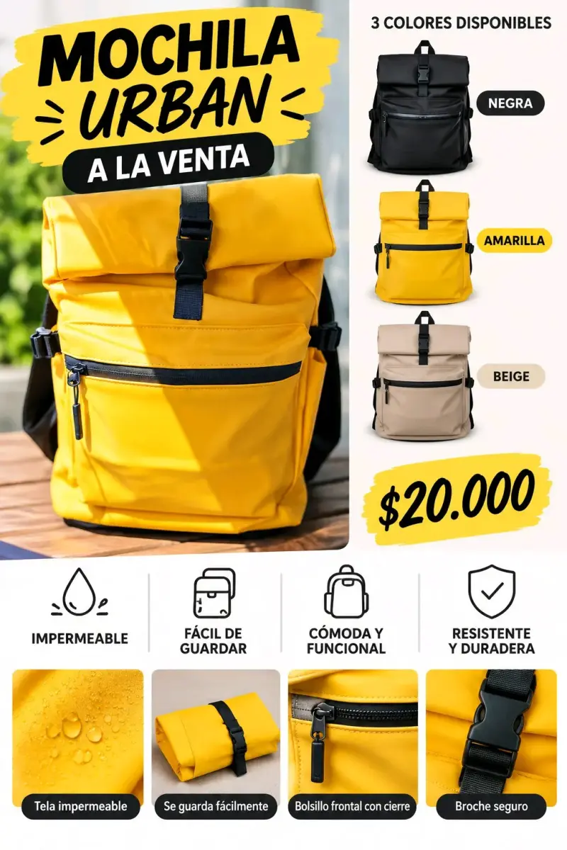 Mochila Urban impermeable en varios colores