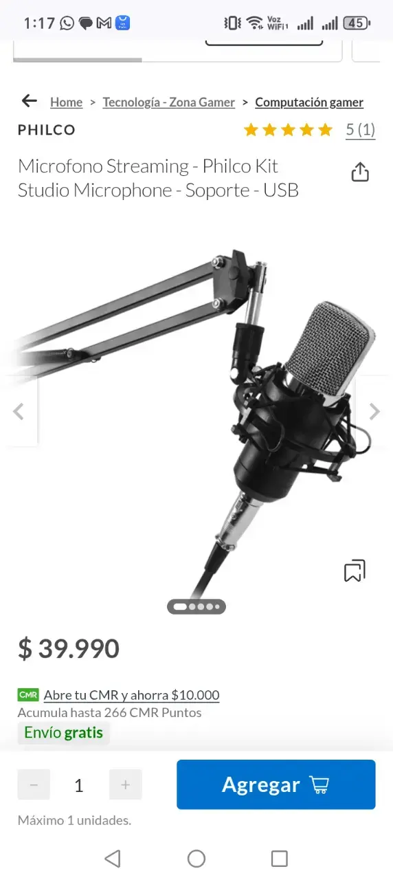 Micrófono Streaming Philco Kit con Soporte USB