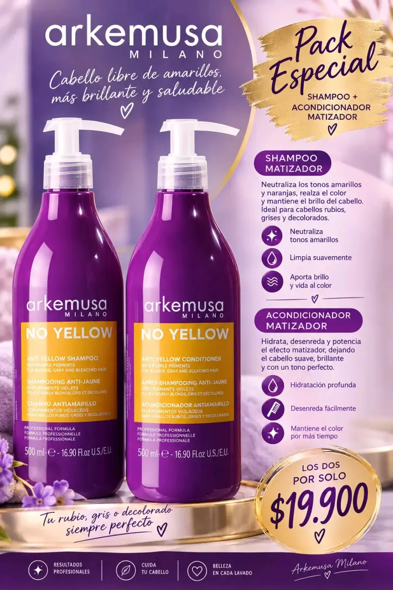 Pack Especial Shampoo y Acondicionador Arkemusa No Yellow