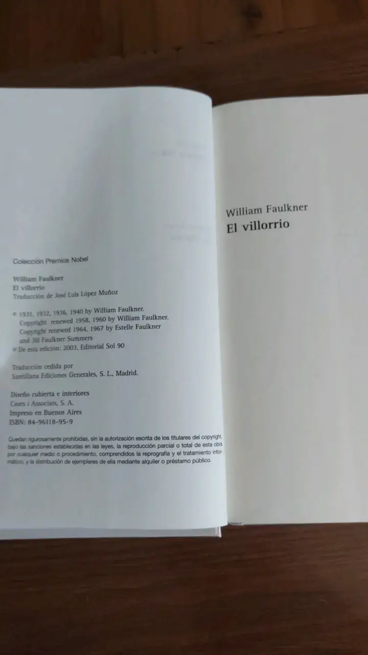Libro El Villorrio de William Faulkner Colección Premios Nobel - 3