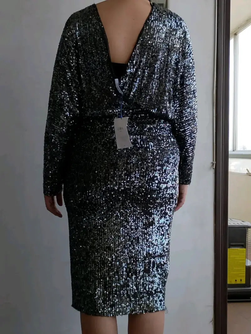 Vestido de lentejuelas negro Zara - 3