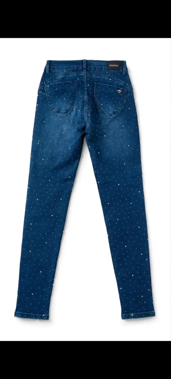 Jeans Mujer Azul con Detalles Brillantes - 1