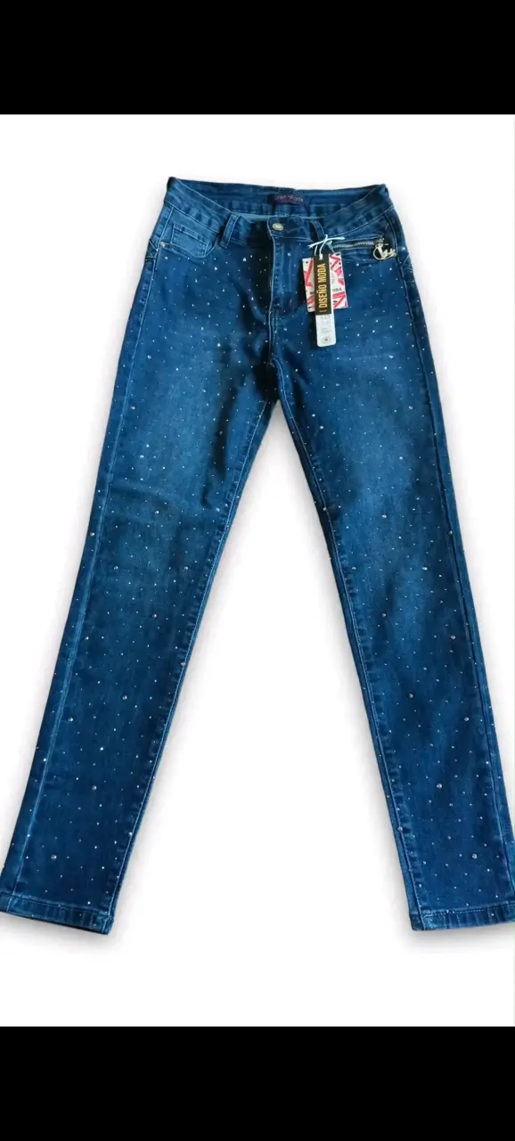 Jeans Mujer Azul con Detalles Brillantes - 2