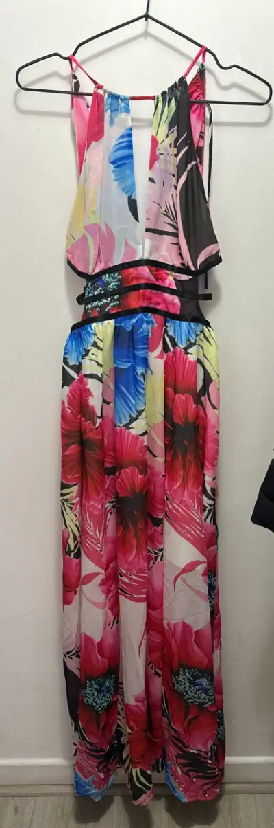 Vestido largo floral con tirantes - miniatura 4