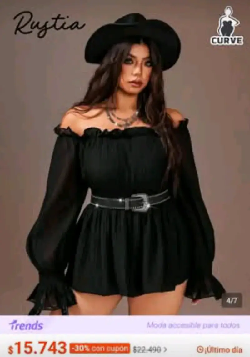 Blusa negra curvy con hombros descubiertos Rustia - 4