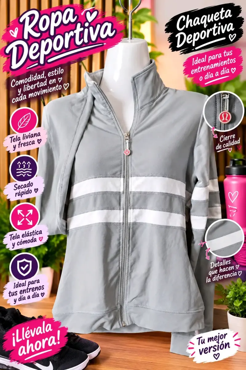 Chaqueta Deportiva Gris con Cierre de Calidad - 1