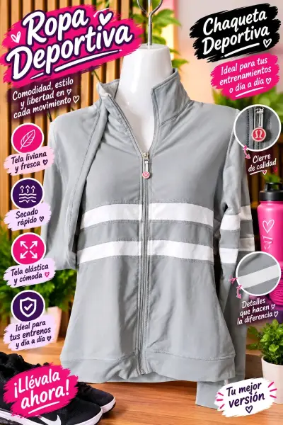 Chaqueta Deportiva Gris con Cierre de Calidad - miniatura 1