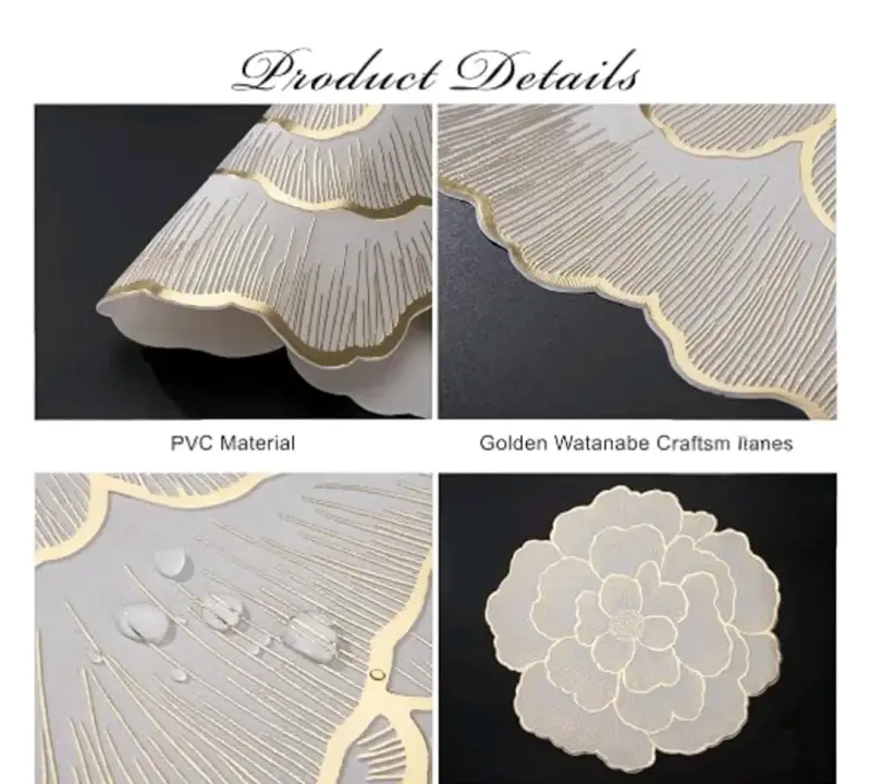 Individual de PVC con diseño floral dorado - 5