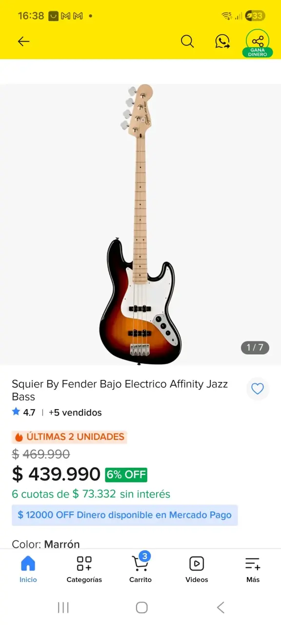 Bajo Eléctrico Squier Jazz Bass Sunburst - 4