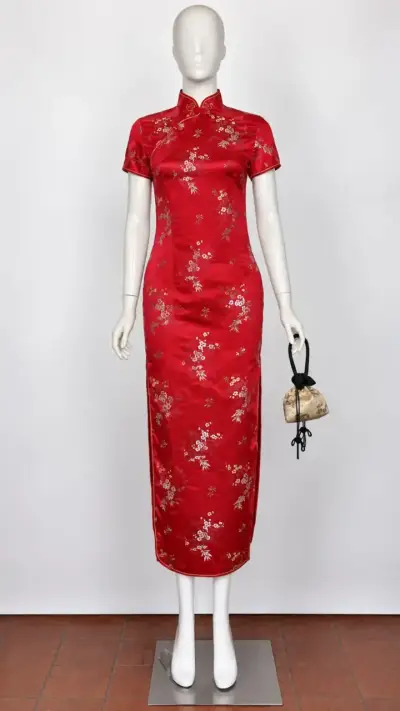 Línea Fiesta - Vestido Cheongsam Oriental Rojo XS - miniatura 1