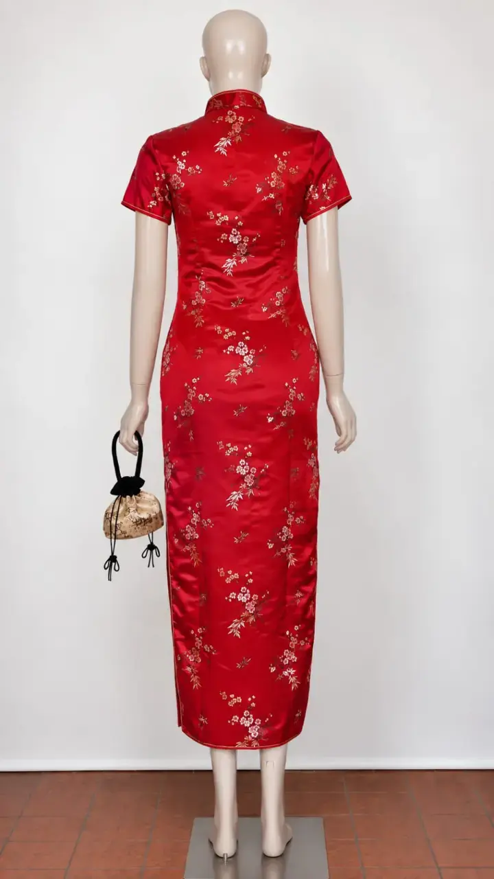 Línea Fiesta - Vestido Cheongsam Oriental Rojo XS - 2