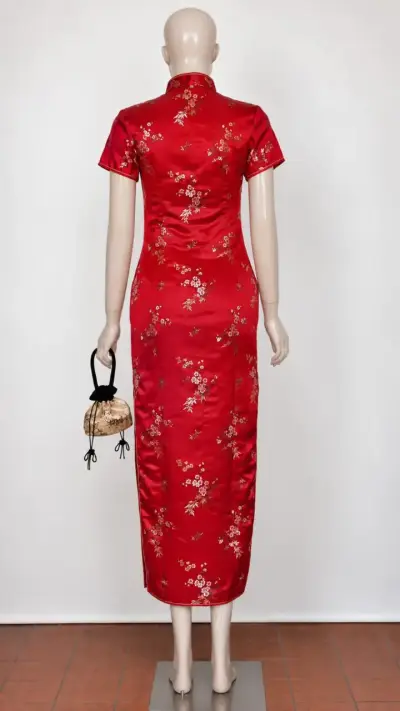 Línea Fiesta - Vestido Cheongsam Oriental Rojo XS - miniatura 2