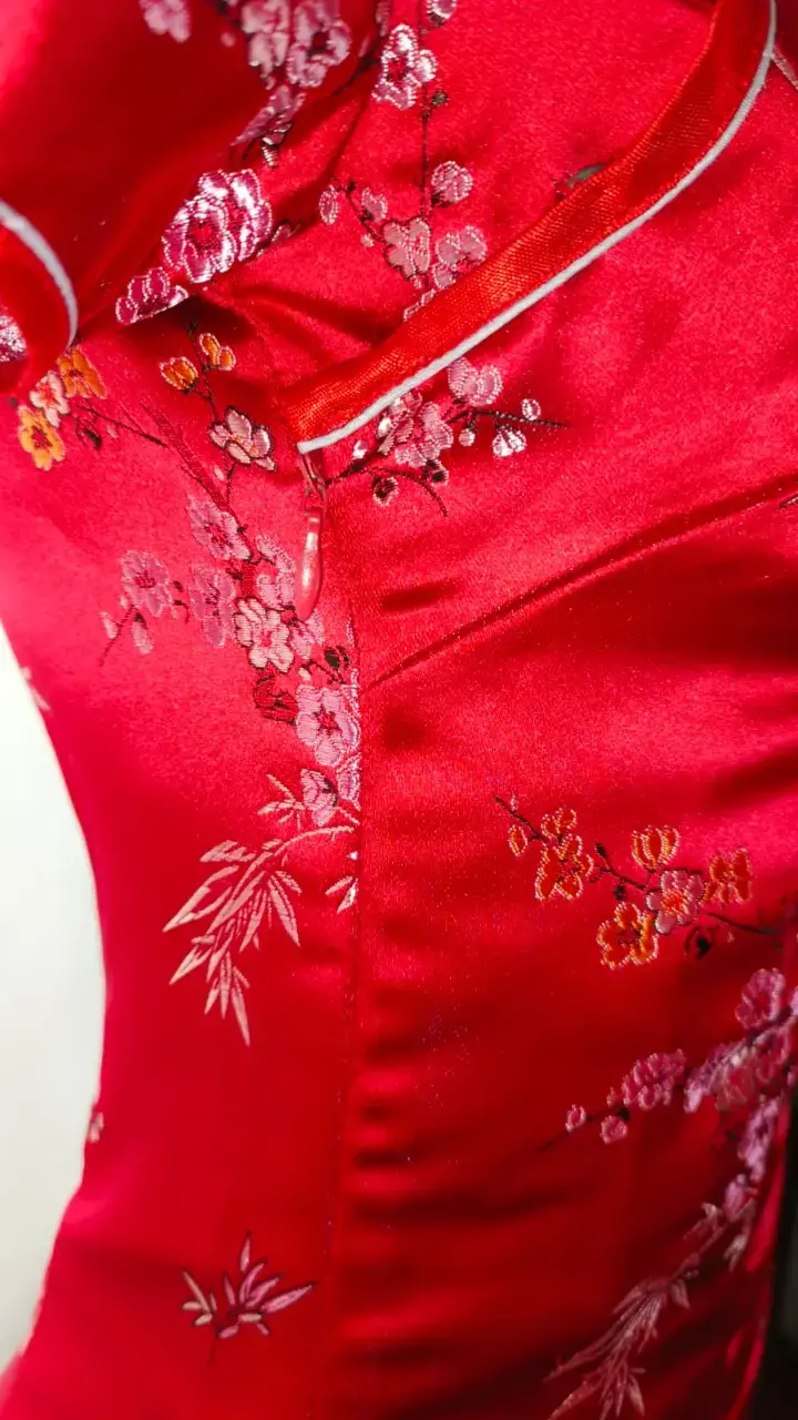 Línea Fiesta - Vestido Cheongsam Oriental Rojo XS - 4