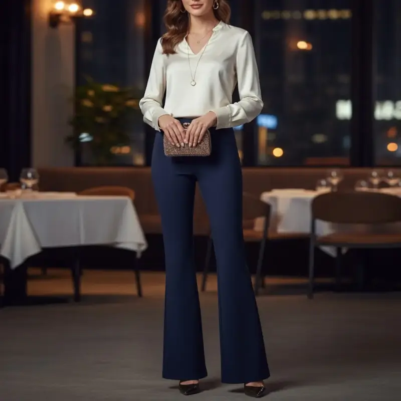 Pantalón Flare Elastizado Talla L para mujer Azul - 3