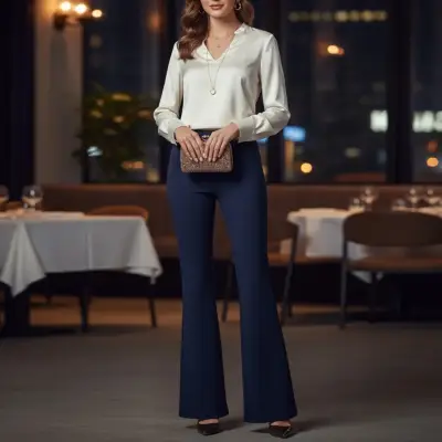 Pantalón Flare Elastizado Talla L para mujer Azul - miniatura 3
