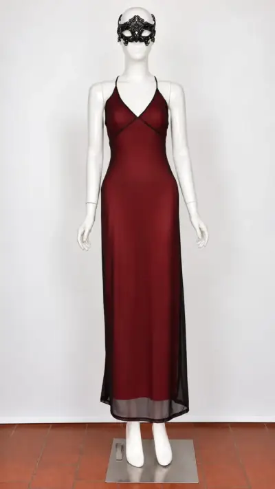 Línea Fiesta - Vestido Largo Rojo y Tul Negro S/M - miniatura 1