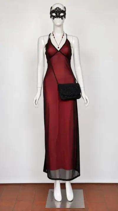 Línea Fiesta - Vestido Largo Rojo y Tul Negro S/M - miniatura 3