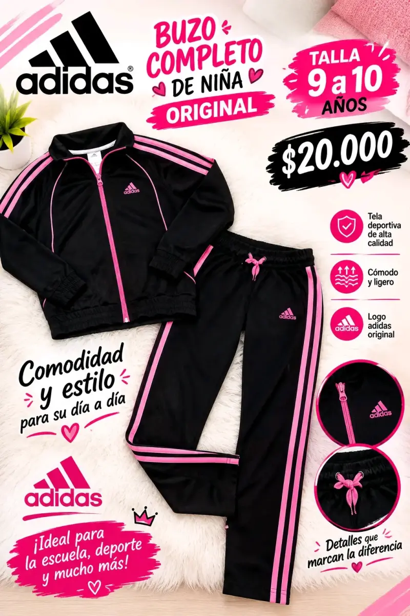 Buzo Completo Adidas Niña 9 a 10 Años