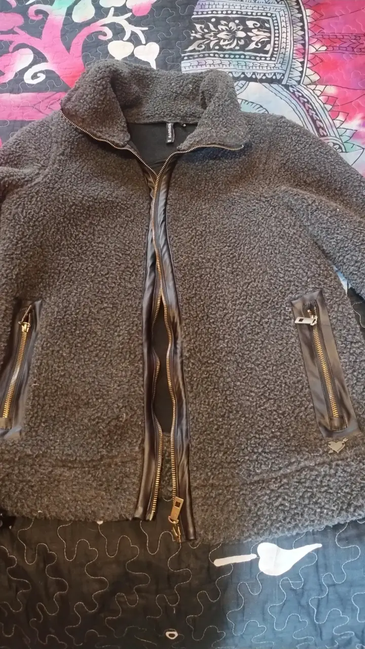 Chaqueta de lana sintética gris con cierre - 2