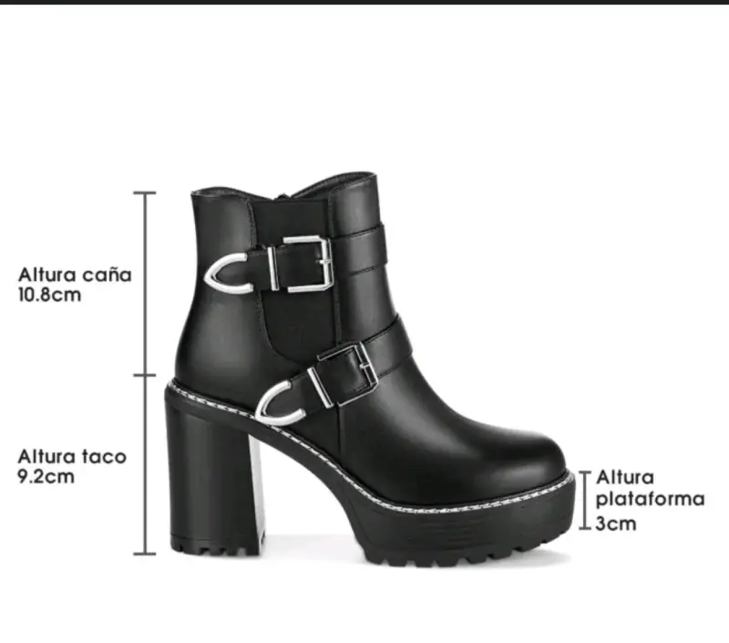 Botines negros de cuero con hebillas y plataforma - 1