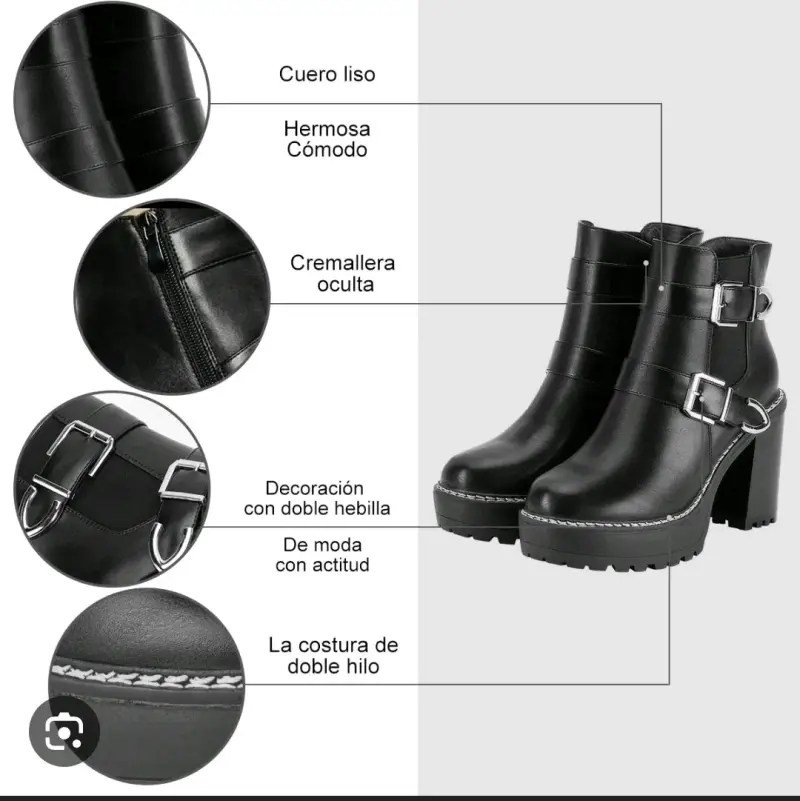 Botines negros de cuero con hebillas y plataforma - 2