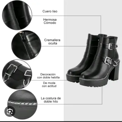 Botines negros de cuero con hebillas y plataforma - miniatura 2
