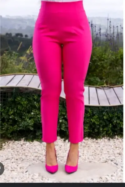 Pantalones fucsia de tiro alto para mujer - miniatura 1
