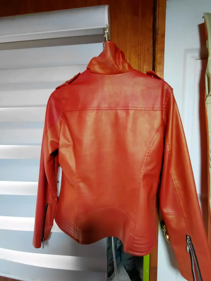 Chaqueta de cuero sintético naranja para mujer - 2