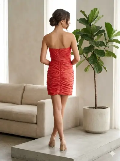 Vestido de fiesta tono doral con drapeado elegante - miniatura 5