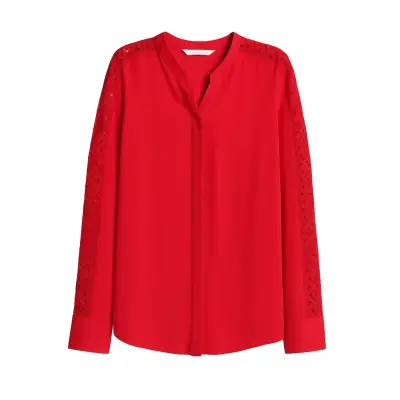 Blusa Roja con Encaje en Mangas H&M Talla 36 - miniatura 1