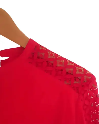 Blusa Roja con Encaje en Mangas H&M Talla 36 - miniatura 2