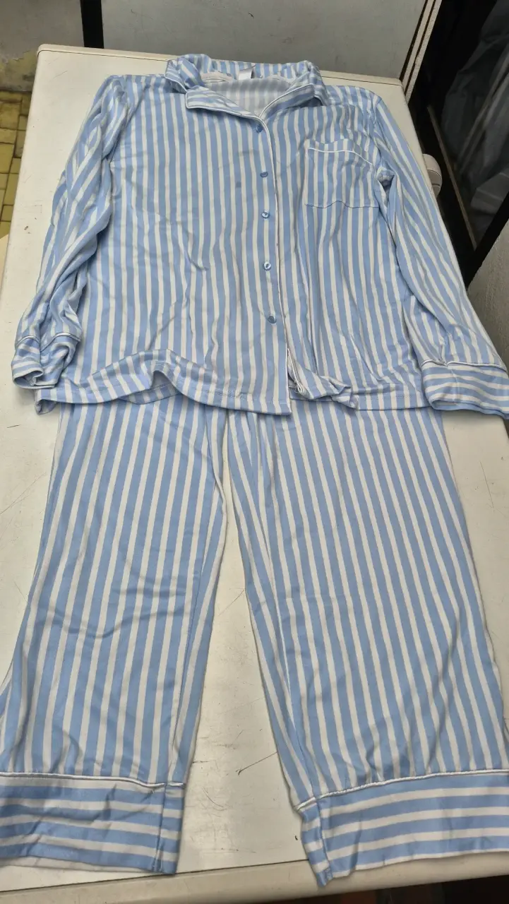Pijama de rayas azul y blanco para mujer - 3