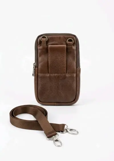 Bolso bandolera de cuero marrón Unisex - miniatura 4