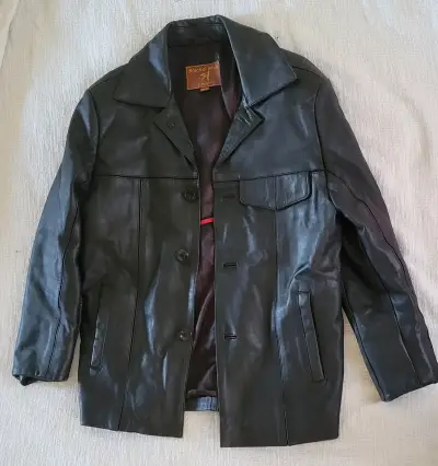 Chaqueta de cuero negra Black & White para hombre - miniatura 1