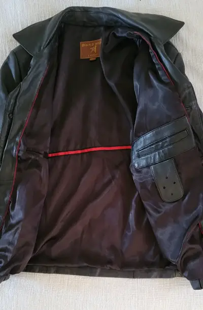 Chaqueta de cuero negra Black & White para hombre - miniatura 3