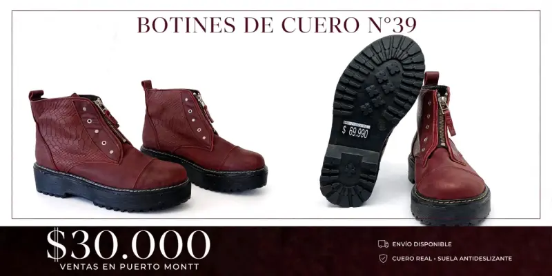 Botines de cuero burdeos con suela antideslizante