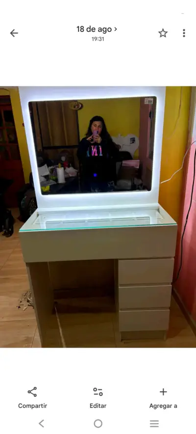 Tocador con espejo iluminado y zapatero giratorio - miniatura 1