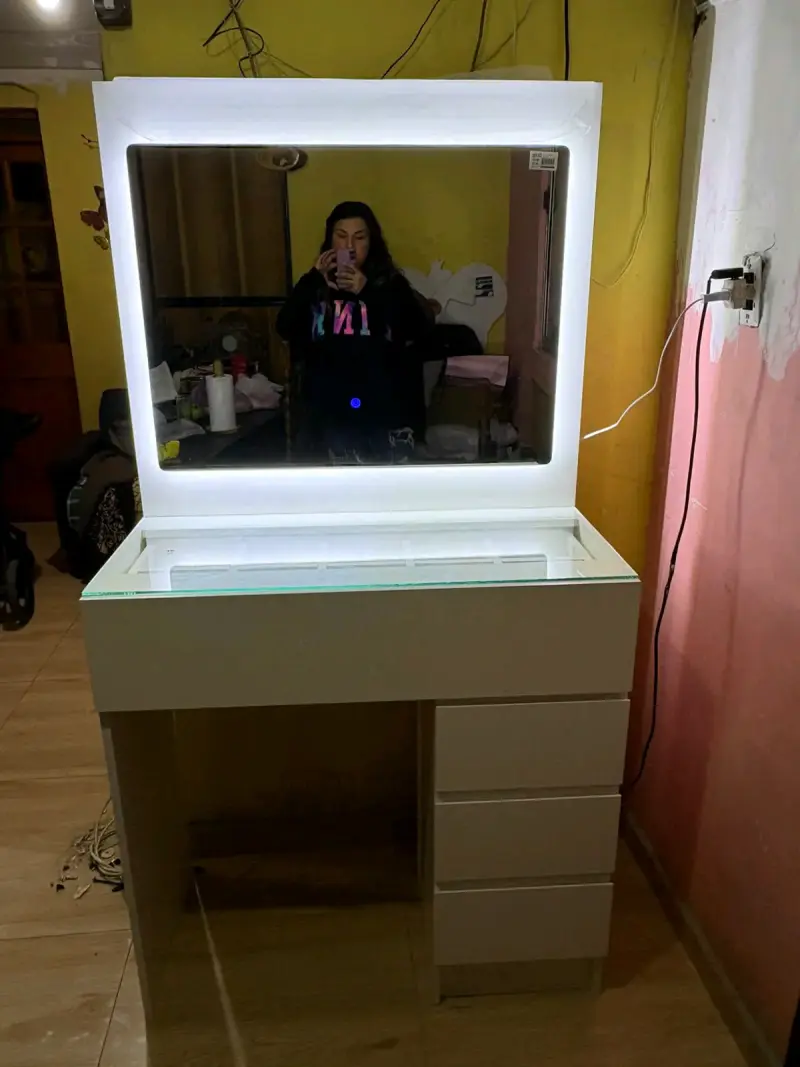Tocador con espejo iluminado y zapatero giratorio - 2