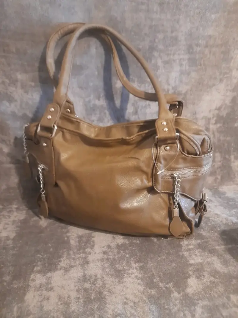 Bolso de cuero sintético marrón con asas largas - 1