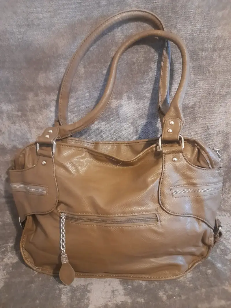 Bolso de cuero sintético marrón con asas largas - 2