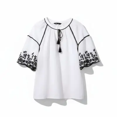 Blusa Bordada Estilo Boho Zara Talla XL - miniatura 1