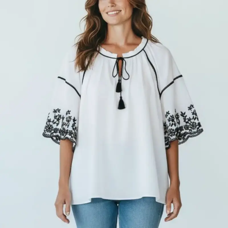 Blusa Bordada Estilo Boho Zara Talla XL - 4