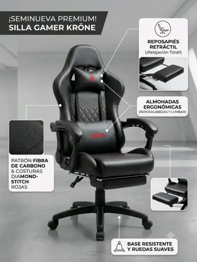 Silla Gamer Kröne con Reposapiés Retráctil - miniatura 1