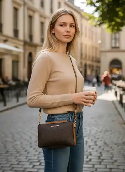 Cartera cruzada Michael Kors marrón con cadena - miniatura 1