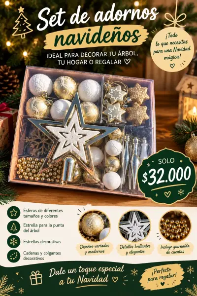 Set de Adornos Navideños Dorados y Plateados - miniatura 1